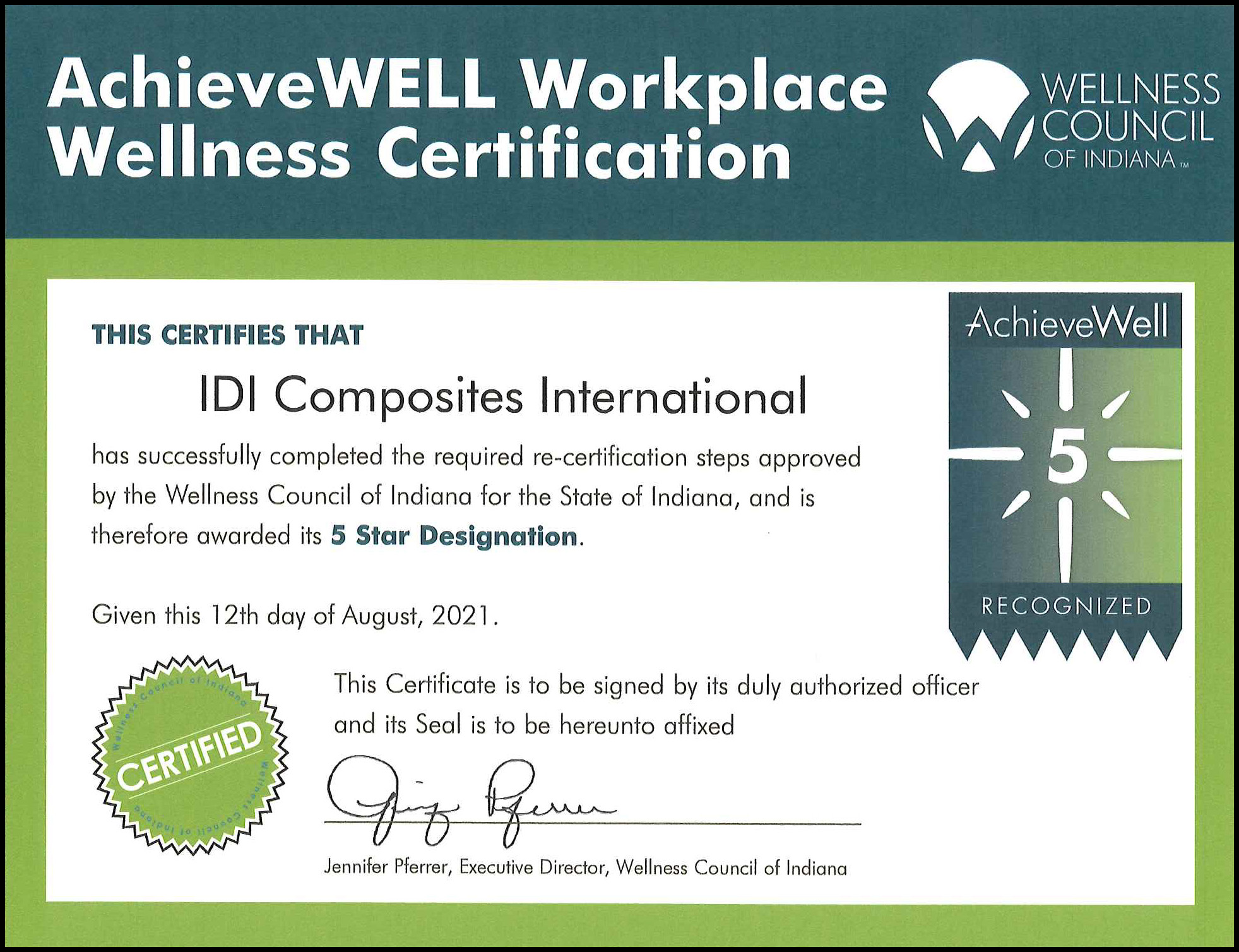 IDI's Achievewell Certificate